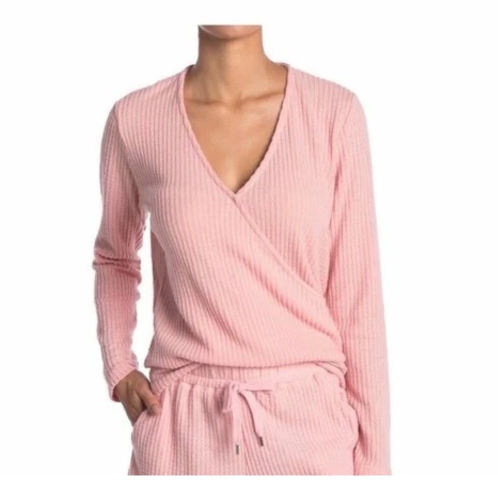 Gibson Womens Blush Pink Surplice Waffle Knit V-Neck Top Large BTH9665 NEW